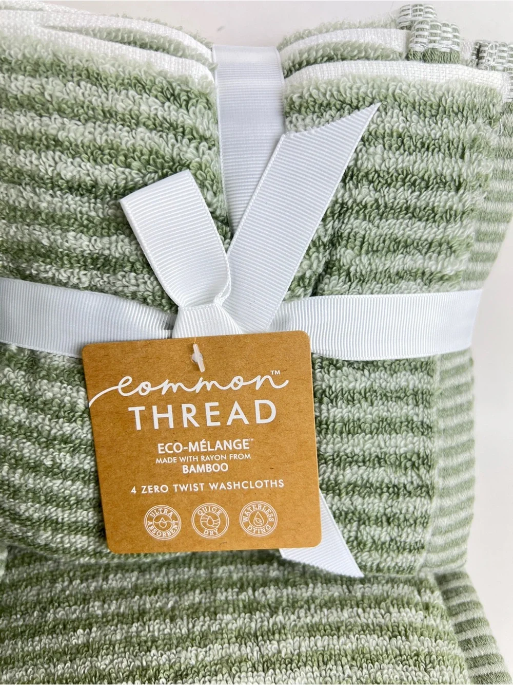 Common Thread Bamboo Bath Towel Set Green Stripe Zero Twist Soft Cotton 8 Pc NEW